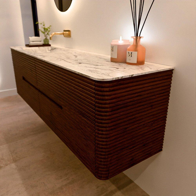 Mondiaz CIRO-DLUX Badkamermeubelset - 170x45x50cm - Solid surface wastafel Glace - 1 wasbak Links - zonder kraangaten - 4 lades - Ruby