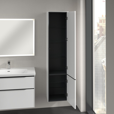 Villeroy & Boch Subway 3.0 armoire de salle de bains - 40x35x170cm - avec 2 portes battantes à droite à fermeture douce montage en saillie avec poignée Volcano Black panneau de particules Brilliant white