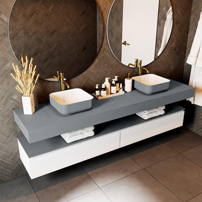 Mondiaz TOP 51 Plan vasque suspendu - 210x51x12cm - adapté pour vasque à poser - Solid surface - Plata