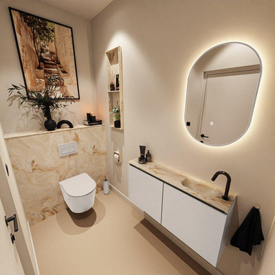 MONDIAZ TURE-DLUX 100cm toiletmeubel Linen. EDEN wastafel Frappe positie rechts. Met 1 kraangat.
