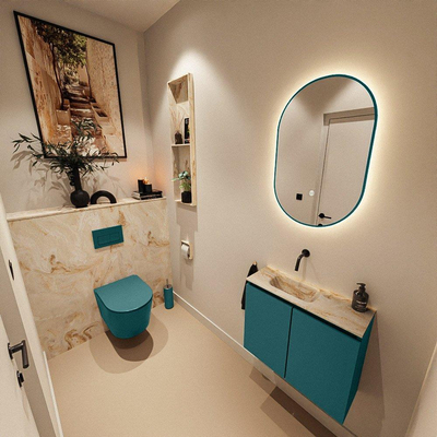 MONDIAZ TURE-DLUX Meuble toilette - 60cm - Smag - EDEN - vasque Frappe - position gauche - sans trou de robinet