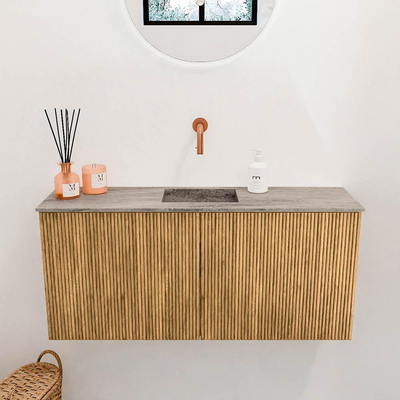 Mondiaz JOYA-DLUX 90cm meuble de salle de bains - couleur Oak - Vasque FAYE position Milieu Sans trou de robinet couleur Oza.