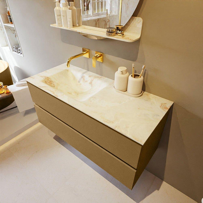 Mondiaz VICA-DLUX ensemble de meuble de salle de bain - 110cm - meuble sous-vasque oro - 2 tiroirs - lavabo encastré cloud gauche - sans trous de robinet - version haute de 60cm - frape