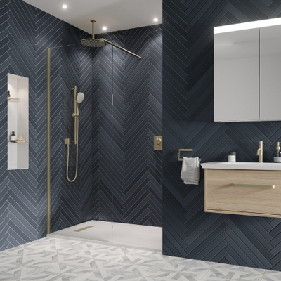 Crosswater GALLERY 10 Inloopdouche - 80x200cm - 10mm - helder - wandarm - veiligheidsglas - geborsteld messing (goud)