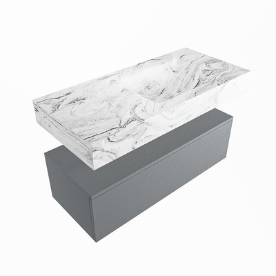 Mondiaz ALAN-DLUX Ensemble de meuble - 100cm - meuble Plata mat - 1 tiroir - Lavabo Cloud Glace suspendu - vasque Droite - 0 trous de robinet