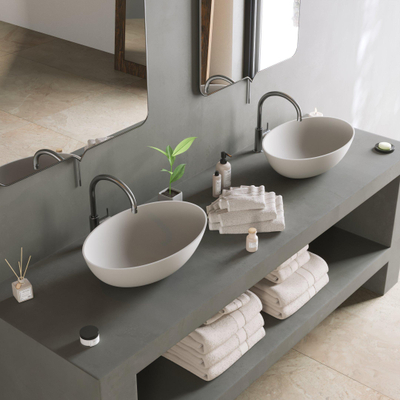 Ideavit Solidthin opbouw wastafel 50x33x14.5cm ovaal 0 kraangaten 1 wasbak Solid surface wit