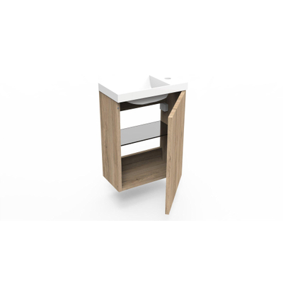 Arcqua Luna Fonteinset 54.3x39.7x21.8cm Canyon Oak met marble fontein zonder overloop glans wit