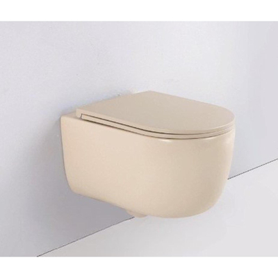 QeramiQ Dely Swirl WC suspendu - 36.5x53cm - à fond creux - sans bride - avec abattant slim - beige