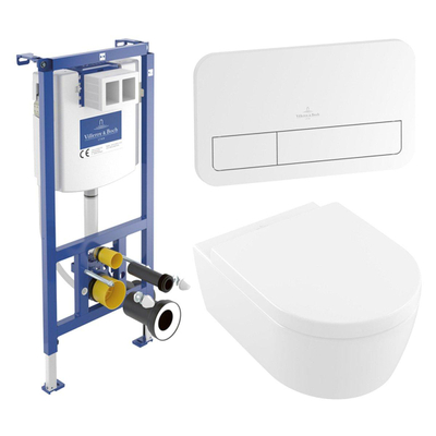 Villeroy & Boch Avento pack wandcloset directflush - diepspoel - met inbouwreservoir bedieningsplaat glans CeramicPlus - Stone White (mat wit)