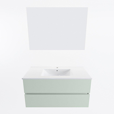 Mondiaz VICA ensemble de meuble de salle de bain - 100cm - meuble sous-vasque greey - 2 tiroirs - lavabo denia milieu - 1 trou de robinet - couleur Blanc Brillant - miroir LED - version XL 60cm haut