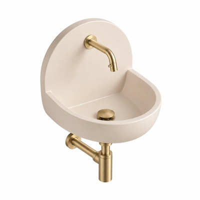 Saniclass Fuente pack lave-mains – demi-rond – 46,5 x 35 x 43,2 cm – Solid Surface crème – robinet doré brossé