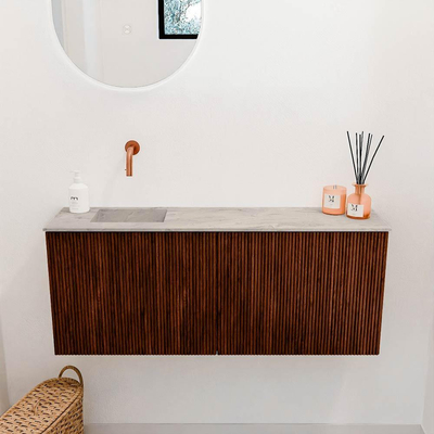 Mondiaz JOYA-DLUX 100cm toiletmeubel - kleur Ruby - Wastafel FAYE positie Links Zonder kraangat kleur Glace.