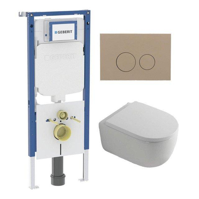 Toiletset QeramiQ Dely Swirl - 36,3x51,7cm - réservoir encastré Geberit UP720 Duofix Sigma - assise 35mm - plaque de déclenchement taupe - boutons ronds - blanc mat