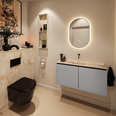 MONDIAZ TURE-DLUX Meuble WC 100 cm Plata. EDEN lavabo Frappe position milieu. Sans trou de robinet.