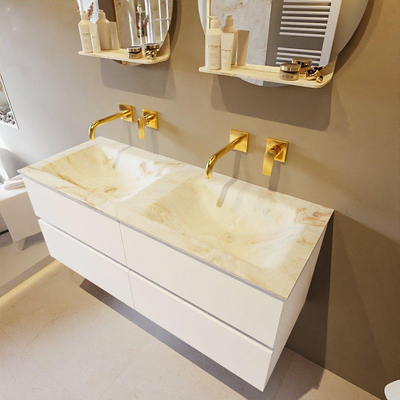 MONDIAZ VICA-DLUX Ensemble meuble de salle de bains - 120cm - meuble bas talc - 4 tiroirs - lavabo encastré cloud double - sans trous de robinet - version haute 60cm - frape