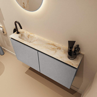 MONDIAZ TURE-DLUX Meuble toilette - 100cm - Plata - EDEN - vasque Frappe - position gauche - 1 trou de robinet