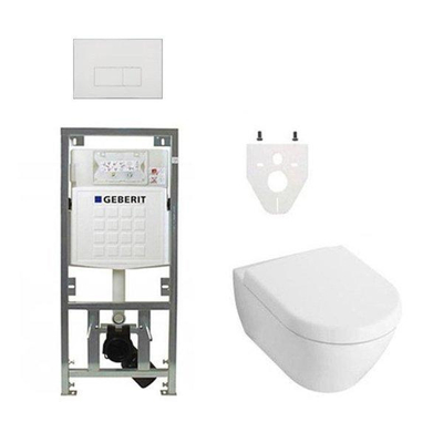 Villeroy en Boch Subway 2.0 DirectFlush toiletset met Saniclass softclose zitting Geberit reservoir QeramiQ bedieningsplaat rechthoekige knoppen wit