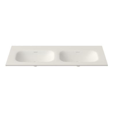 Saniclass Flow Meubelwastafel - 121x46x1.5cm - overloop - 2 wasbakken - zonder kraangaten - solid surface wit mat