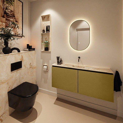 MONDIAZ TURE-DLUX Meuble de toilettes 120cm Oro. EDEN lavabo Frappe position milieu. Sans trou de robinet.