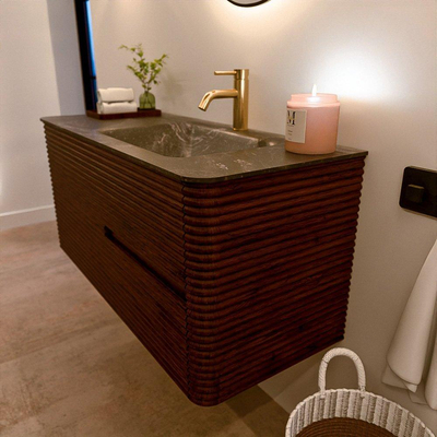Mondiaz CIRO-DLUX Ensemble de meubles de salle de bains - 110x45x50cm - Lavabo solid surface Lava - 1 bassin à droite - 1 trou de robinet - 2 tiroirs - Ruby