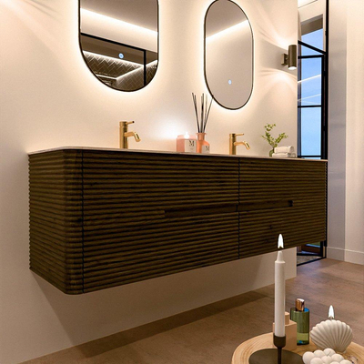 Mondiaz CIRO-DLUX Badkamermeubelset - 170x45x50cm - Solid surface wastafel Nata - 2 wasbak Dubbel - 2 kraangaten - 4 lades - Shadow
