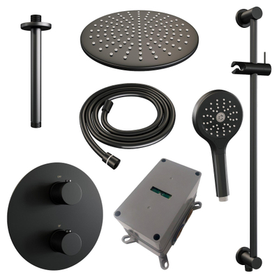 BRAUER Black Carving inbouw regendoucheset – Ø30 cm hoofddouche – 30 cm plafondbuis – ronde handdouche – glijstang – set 96