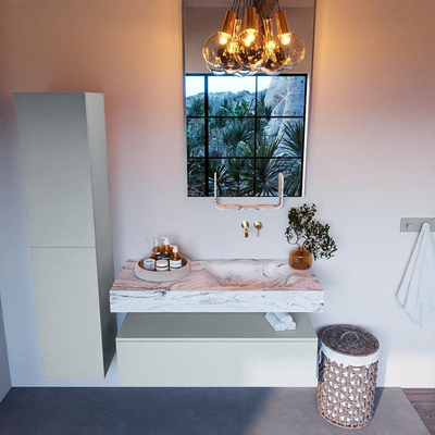 Mondiaz ALAN-DLUX Ensemble de meuble - 110cm - meuble Clay mat - 1 tiroir - Lavabo Cloud Glace suspendu - vasque Droite - 0 trous de robinet
