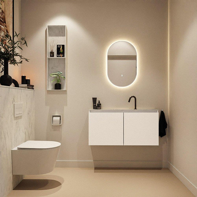 MONDIAZ TURE-DLUX Meuble de WC 100cm Talc. Lavabo EDEN Opalo position milieu. Avec 1 trou de robinet.
