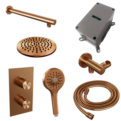 BRAUER Copper Edition inbouw regendoucheset – Ø20 cm hoofddouche – 40 cm rechte wandarm – ronde handdouche – met omstel
