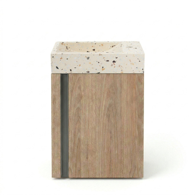 Saniclass Chaci Ensemble de lave-mains - 40x65cm - 1 porte - 1 trou de robinet - droite - lave-mains terrazzo - chêne