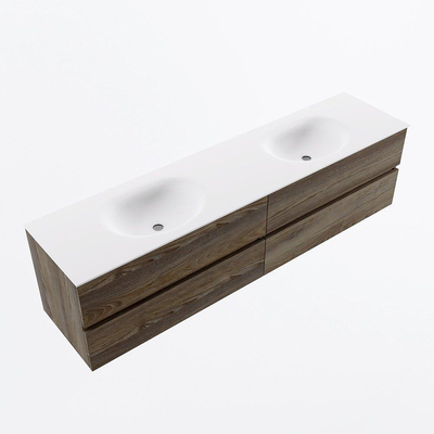 Mondiaz Vica ensemble de meuble de salle de bain - 190cm - meuble sous-vasque marron foncé gris - 4 tiroirs - lavabo lune double - sans trous de robinet - version haute de 60cm - talc