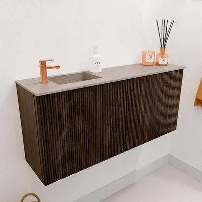 Mondiaz JOYA-DLUX 90cm toiletmeubel - kleur Walnut - Wastafel FAYE positie Links 1 kraangat kleur Saba.