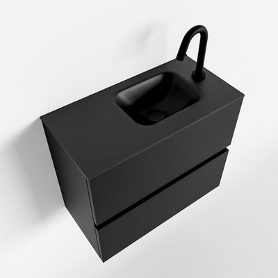 MONDIAZ ADA Meuble WC - 60x30x50cm - 1 trou de robinet - 2 tiroirs - urban mat - lavabo à droite - Solid surface - Noir