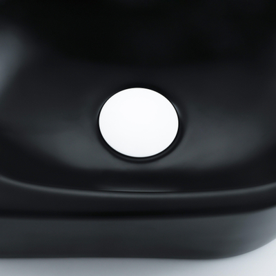 QeramiQ Fuente Ensemble de Lavabo - 40x21.5x12cm - lisse - demi-rond - céramique - ensemble de robinet blanc mat - bouchon de vidange - siphon abaissé - noir mat