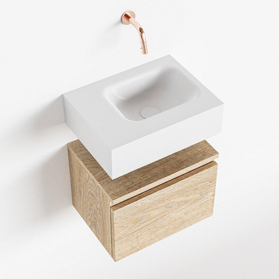 MONDIAZ ANDOR Toiletmeubel 40x30x30cm met 0 kraangaten 1 lades washed oak mat Wastafel Lex rechts Solid Surface Wit