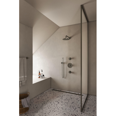 Hotbath Buddy IBS Ensemble de douche pluie - bras mural 35cm - pomme de douche ronde 20cm - douchette à main en barre - nickel brossé