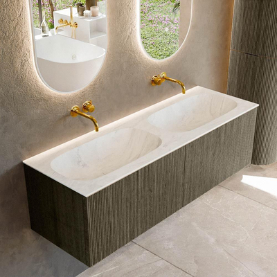Mondiaz KURVE-DLUX Ensemble de meuble de salle de bains - 140x46x40cm - 2 tiroirs - vasque solid surface - double - sans trou de robinet - Shadow