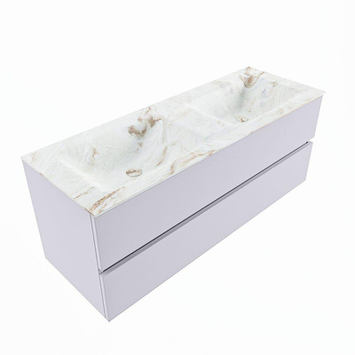 Mondiaz VICA-DLUX ensemble de meuble de salle de bain - 130cm - meuble sous-vasque cale - 2 tiroirs - lavabo encastré cloud double - sans trous de robinet - version haute de 60cm - frape