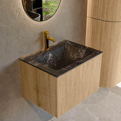 MONDIAZ KURVE-DLUX 60cm Meuble salle de bain - couleur Oak - 1 tiroir - vasque CLOUD centre - 1 trou de robinet - couleur Lava