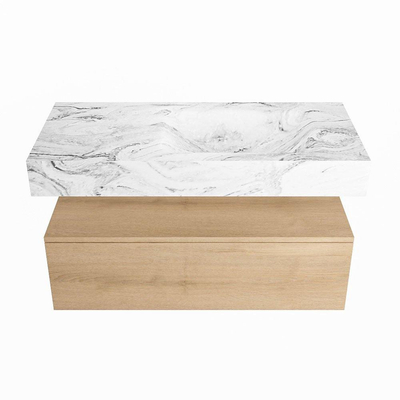 Mondiaz ALAN-DLUX Ensemble de meuble - 100cm - meuble Washed Oak mat - 1 tiroir - Lavabo Cloud Glace suspendu - vasque Droite - 1 trou de robinet