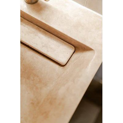 Forzalaqua Bellezza Doppio lavabo 140.5x51.5x9cm Rectangulaire 2 trous de robinet 2 lavabos Pierre naturelle Travertin adouci