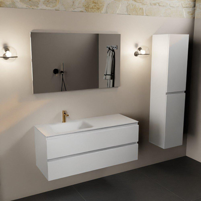 Mondiaz Aivy badmeubelset - 120x45x50cm - 1 kraangat - 1 wasbak talc Solid surface - Links - 2 lades - Zonder spiegel - MDF Talc