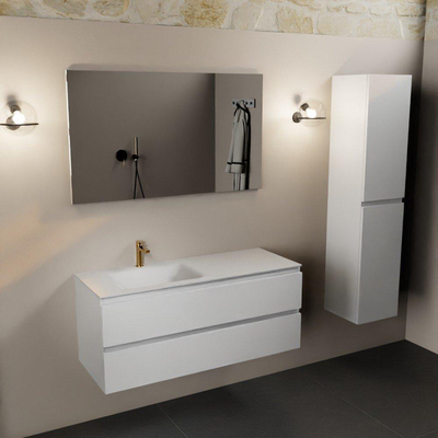 Mondiaz Aivy ensemble de meuble de salle de bains - 120x45x50cm - 1 trou de robinet - 1 vasque talc Solid surface - Gauche - 2 tiroirs - Avec miroir - MDF Talc