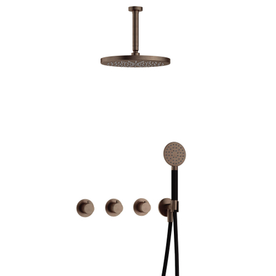 Hotbath Cobber IBS70 Regendoucheset - inbouw - 15cm plafondarm - 30cm ronde hoofddouche - 3 standen handdouche - messing verouderd koper (goud)