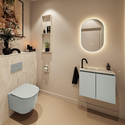 MONDIAZ TURE-DLUX Meuble toilette - 60cm - Greey - EDEN - vasque Ostra - position gauche - 1 trou de robinet