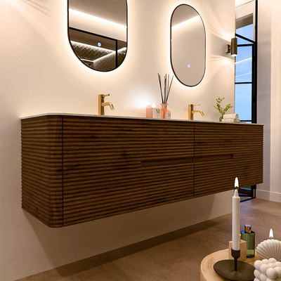 Mondiaz CIRO-DLUX Badkamermeubelset - 190x45x50cm - Solid surface wastafel Saba - 2 wasbak Dubbel - 2 kraangaten - 4 lades - Dusk
