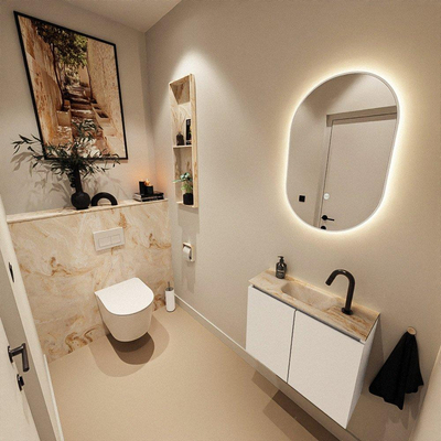 MONDIAZ TURE-DLUX Meuble toilette - 60cm - Talc - EDEN - vasque Frappe - position centrale - 1 trou de robinet