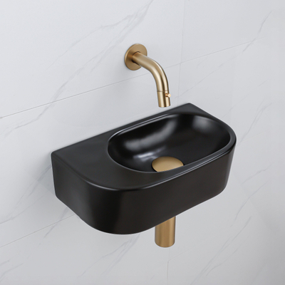 QeramiQ Fuente pack lave-mains – demi-rond – 40 x 21,5 x 12 cm – sans perçage – robinet doré brossé