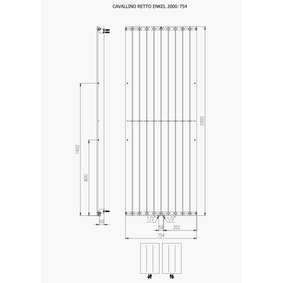 Plieger Cavallino Retto designradiator verticaal enkel middenaansluiting 2000x754mm 1666W wit