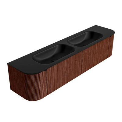 Mondiaz KURVE Badkamermeubelset - 190x46x40cm - 2 lade - 2 deuren - wastafel solid surface - dubbel - 2 kraangaten - Ruby